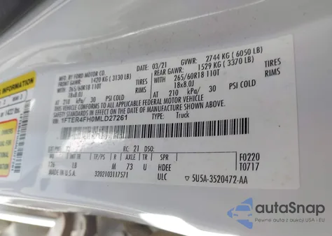 2021 Ford Ranger Xlt from USA, damaged, VIN 1FTER4FH0MLD27261